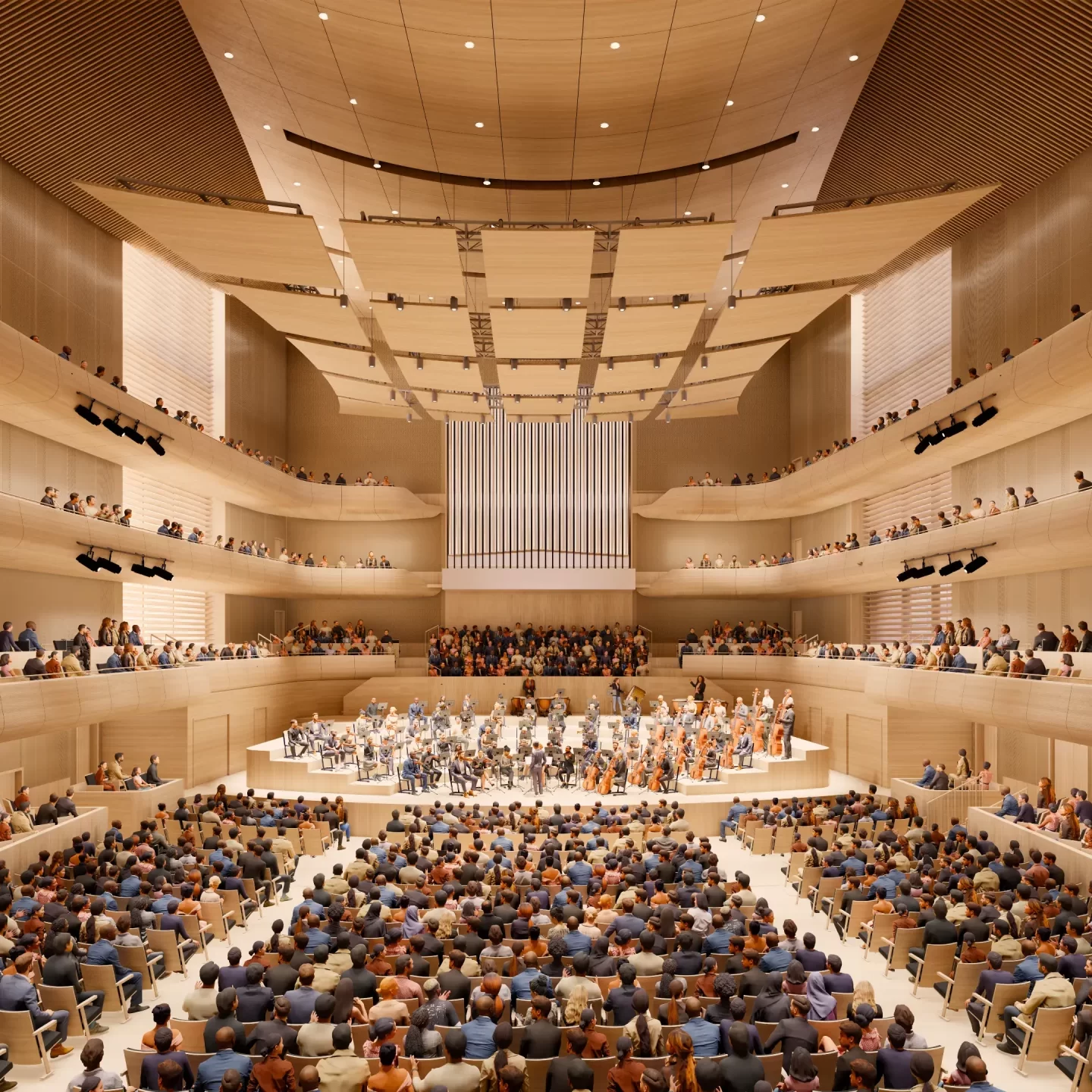 Schematic design rendering of the interior of the Education Center of Sarasota Orchestra's future Music Center